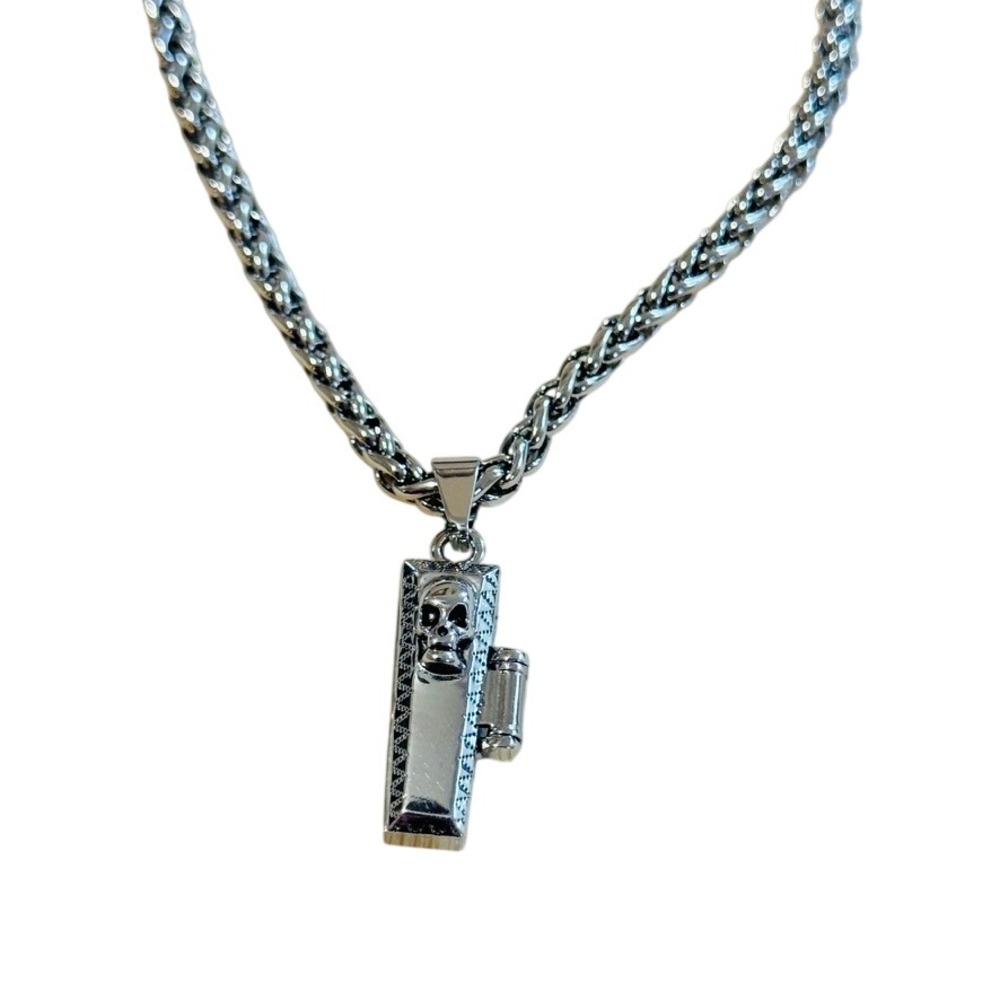 Dalmata D Skull Coffin Locket Punk Necklace Chain Rockabilly Stainless Steel 20"
